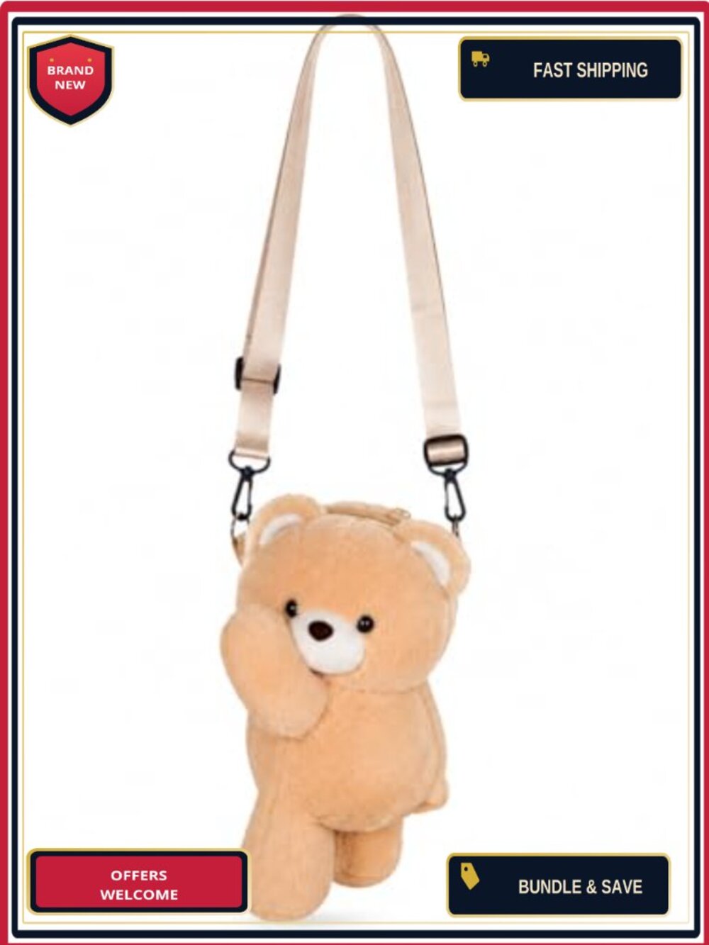 Bear Plush Faux Fur Crossbody Bag Novelty Teen Gift Adjustable Strap